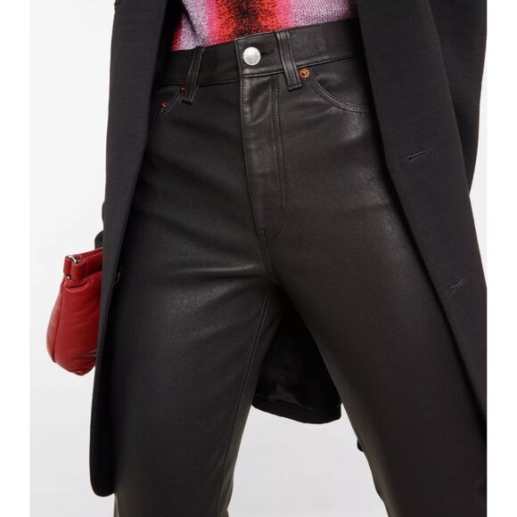 $1195 NWT RE/DONE BLACK LEATHER 70s STRAIGHT JEANS SZ 26